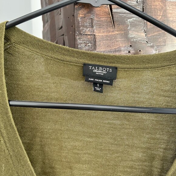 Talbot Button Down Cardigan Sweater Olive Green Petite Small with Pockets - Picture 7 of 8